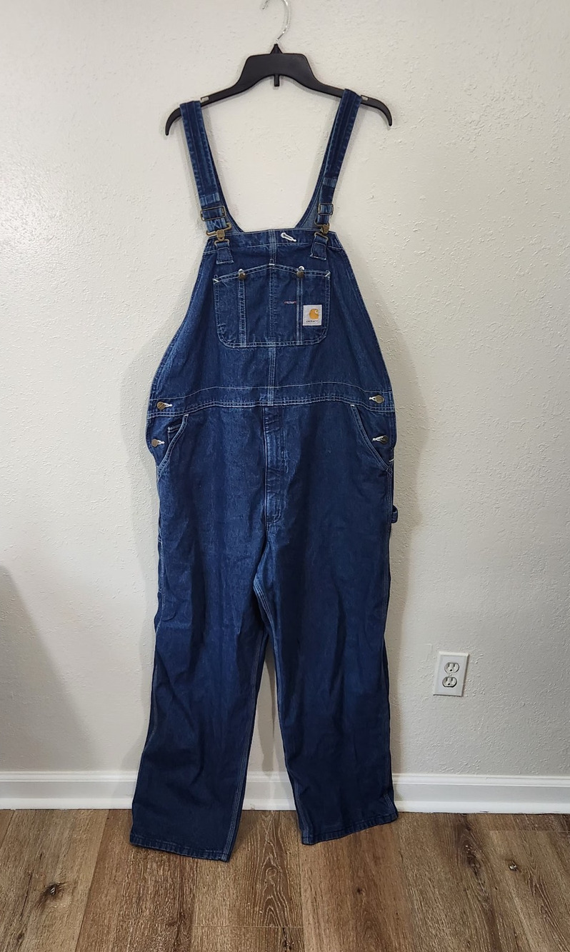 Carhartt Mens Denim Bib Overalls 44x30 Workwear Carpenter Utility USA Dungarees